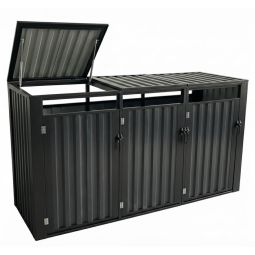 Wellker Mülltonnenbox 3er Metall anthrazit für 120 - 240 L Tonne Mülltonnenverkleidung mit Klappdeckel