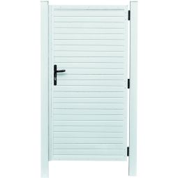 T&J Sichtschutzzaun LIGHTLINE Türelement weiß Weiße Sichtschutztür aus Fensterkunststoff, 180 cm hoch, mit Bändern und schwarzer Drückergarnitur, passend zur LIGHTLINE-Serie