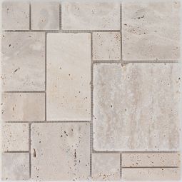Wellker Natursteinmosaik Multiformat Travertin Ivory / Römischer Verband getrommelt 30,5x30,5 cm Mosaikfliesen Für Innenbereich, Feuchtraum, Wand geeignet