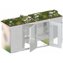 Binto Mülltonnenbox für 4 Behälter, Edelstahl mit Pflanzschale Mülltonnenverkleidung für Behälter bis max. 240 Liter