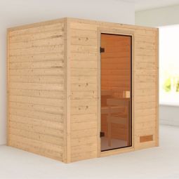 Karibu Woodfeeling Sauna Adelina Massivholzsauna, optimal für bis zu 2-3 Personen, 2 Bänke mit langer Liegefläche und 57 cm Breite
