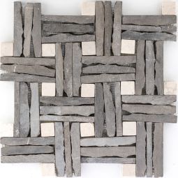 Wellker Natursteinmosaik Multiformat Slate Black Marble Beige 30x30 cm Mosaikfliesen Für Innenbereich geignet, netzgeklebt