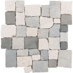 Wellker Natursteinmosaik Multiformat Marmor Ilo Creme Grey Black 30x30 cm Mosaikfliesen Für Innenbereich geignet, netzgeklebt
