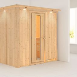 Karibu Sauna Bodin 68 mm starke Wandkonstruktion, niedriger Energieverbrauch durch Mineraldämmwolle