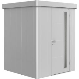 Biohort Gerätehaus Neo silber-metallic Geräteschuppen Revolution in Design und Funktionalität, mit Holzdecke und elegantem Lichtband in der Tür