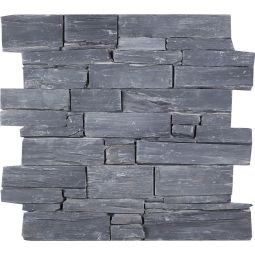 Wellker Wandverblender Naturstein auf Zement Schwarz 55x20x3-4cm Riemchen Zur Wandgestalltung geeignet