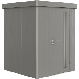 Biohort Gerätehaus Neo quarzgrau-metallic Geräteschuppen Revolution in Design und Funktionalität, mit Holzdecke und elegantem Lichtband in der Tür