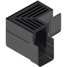 ACO Slimline Eckelement mit Eckrost aus Aluminium schwarz eloxiert Ein Rinnenverbinder aus Kunststoff und zwei Eckrosten für Linienentwässerung