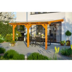 Skan Holz Terrassenüberdachung Andria Terrassendach verschiedene Größen und Farben, Leimholz (Fichte), Wandanbau