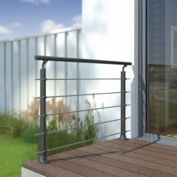 DOLLE Prova Geländerset anthrazit Zwei Aluminiumpfosten je Set, Handlauf, Edelstahlstäbe 150 cm, zwei Endkappen und Verbinder für Stäbe und Handlauf




