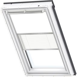 VELUX Verdunkelung Plus DFD Manuell Uni Weiß/Weiß 1025 Verdunkelungsrollo und Faltstore, flexibler Wechsel zwischen Lichtschutz und Sichtschutz, für verschiedene VELUX-Dachfenster geeignet