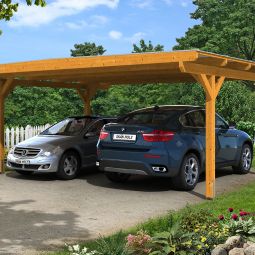 Skan Holz Doppelcarport Odenwald Eiche Hell Unterstand verschiedene Größen, Leimholz (Fichte), Pfostenstärke 12x12cm