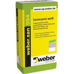 weber Kellerabdichtung weber.san 954 Sanierputz weiß Hohe Porosität und Wasserdampfdurchlässigkeit, schimmelpilzhemmend, pumpfähig, 25 kg Sack