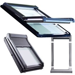 Wellker Dachfenster Kunststoff R45 made by Roto Fenster inkl. Eindeckrahmen und Außenrolladen Elektrisch/Funk oder Elektrisch 2-fach Standard-Verglasung