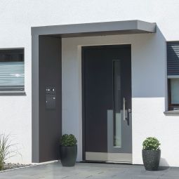 gutta Rechteckvordach BS Plus mit Briefkasten und Audio anthrazit Zeitloses Vordach im Bauhausstil, Klingel und integrierte Sprechanlage fest im Seitenteil montiert