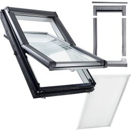 Wellker Komplett-Set Dachfenster R49 3-fach Verglasung mit Verdunkelung ZRV,   made by Roto Bestehend aus: Dachfenster, Eindeckrahmen und Verdunkelungsrollo Weiß