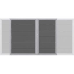 TraumGarten Doppeltor auf Maß Sichtschutzzaun DESIGN WPC ALU Anthrazit/Anthrazit Pulverbeschichteter Doppelrahmen aus Edelstahl und Aluminium mit breiten WPC-Profilen – Maßanfertigung bis 360x180 cm