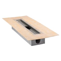 Schlüter-KERDI-LINE V Duschrinne V4A Edelstahl senkrechter DN 50 Stutzen, mit Geruchsverschluss, aus widerstandsfähigem V4A Edelstahl
