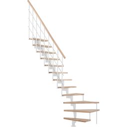 Minka Mittelholmtreppe Style Turn 1/4 gewendelt weiß Raumspartreppe Stufen und Handlauf aus massivem Buchenholz, 90° Grad-Wendelung nach rechts oder links möglich