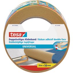 tesa Doppelseitiges Klebeband universal 25 m x 50 mm Universell einsetzbares doppelseitiges Klebeband 25 m x 50 mm, doppelseitiges Klebeband, von Hand einreißbar, starke Klebekraft