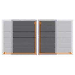 TraumGarten Doppeltor auf Maß Sichtschutzzaun DESIGN WPC ALU Anthrazit/Silber Pulverbeschichteter Doppelrahmen aus Edelstahl und Aluminium mit breiten WPC-Profilen – Maßanfertigung bis 360x180 cm