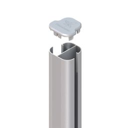TraumGarten Sichtschutzzaun SYSTEM Eck-Steckpfosten Basic Aufdübeln Silber Alu-Eckpfosten zum Aufschrauben, Winkel von 90° bis 180° einstellbar, 105/192,5 cm, inklusive Pfostenträger, Pfostenkappe und Pfostenfussabdeckung