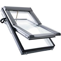 Roto Dachfenster Designo RotoTronic R69G K2E Comfort Verglasung Kunststoff Elektro Fenster 3-fach Sicherheits- und Wärmedämm-Isolierverglasung, Schallschutzklasse 3, Anti-Tau Beschichtung, Schwingfenster