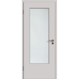 Kilsgaard Zimmertür mit Lichtausschnitt Uni Grau Lamikor Typ 43/LA Eckkante Ohne Verglasung, inkl. Schloss und 2-teiligen Bändern