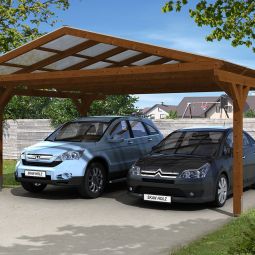 Skan Holz Doppelcarport Westerwald Nussbaum Unterstand verschiedene Größen, Leimholz (Fichte), Pfostenstärke 12x12cm