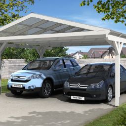 Skan Holz Doppelcarport Westerwald Weiß Unterstand verschiedene Größen, Leimholz (Fichte), Pfostenstärke 12x12cm