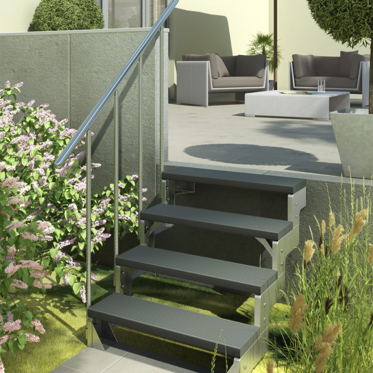 DOLLE Außentreppe Stahlwangentreppe Gardentop feuerverzinkt Gartentreppe