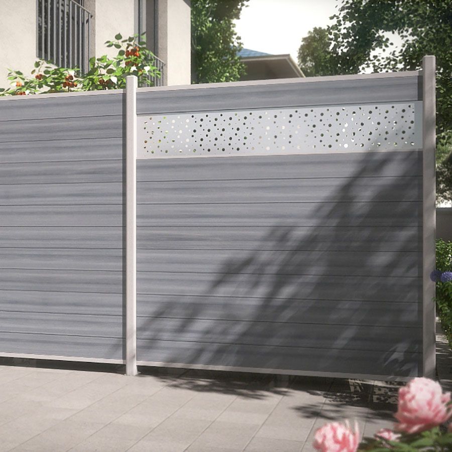 TraumGarten Sichtschutzzaun SYSTEM WPC PLATINUM Grau, Leiste Silber