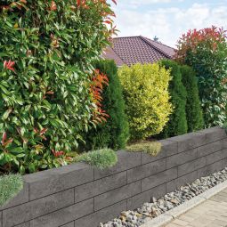 WESERWABEN Gartenmauer Vario-Line Long Abschlussstein 1 1/2 Grau-Anthrazit meliert 60x20x16,7 cm