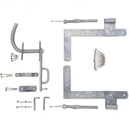 T&J Beschlag für Lamellen- und Maxi-Zauntor aus verzinktem Metall, bestehend aus Torbändern und Drückergarnitur