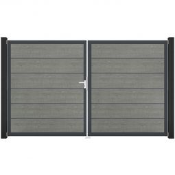 GroJa Doppeltor BasicLine Premium PVC-Steckzaun Grey Ash Cut  Füllungen mit strapazierfähigen PVC-Folien veredelt, Aluminium-Rahmen, Größe 300x180x4 cm