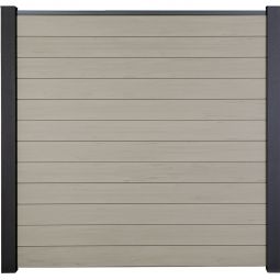 GroJa Solid Steckzaun Sichtschutzzaun Bi-Color Sand Bausatz aus 12 Füllungen, 180x180x1,9 cm, inklusive Abschlussprofil und Distanzstück-Set 