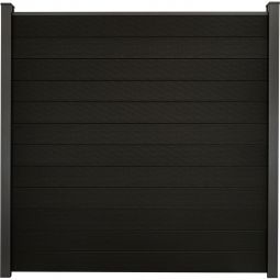 GroJa Solid Steckzaun Sichtschutzzaun Schwarz co-extrudiert Sichtschutz Steckzaun Lamellenzaun Bausatz aus 12 Füllungen, 180x180x1,9 cm, inklusive Abschlussprofil und Distanzstück-Set