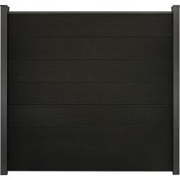 GroJa Solid Grande Steckzaun Sichtschutzzaun Schwarz co-extrudiert Sichtschutz Steckzaun Lamellenzaun Bausatz aus 7 Füllungen, 180x180x1,9 cm, inklusive Distanzstück-Set und Abschlussprofil