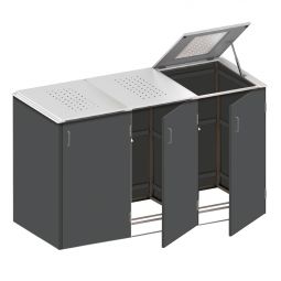 Binto Mülltonnenbox 3er-Box HPL-Schiefer Edelstahl-Klappdeckel Mülltonnenverkleidung für Behälter bis max. 240 Liter