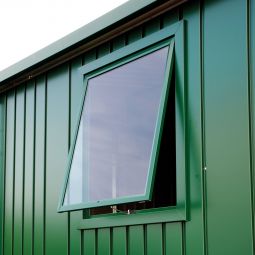 Biohort Fenster Gerätehaus Europa dunkelgrün komplettes Seitenwand Element mit Metallrahmen Ausstellfenster mit Kunststoffglas
