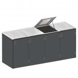 Binto Mülltonnenbox 4er-Box HPL-Schiefer Edelstahl-Klappdeckel Mülltonnenverkleidung für Behälter bis max. 240 Liter