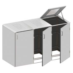 Binto Mülltonnenbox 3er-Box HPL-Grau Edelstahl-Klappdeckel Mülltonnenverkleidung für Behälter bis max. 240 Liter