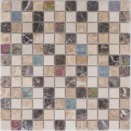 Kombimosaik Glas Naturstein Marmor Java Beige Glas Relief 30x30 cm Mosaikfliesen 8 mm auch als Muster erhältlich
