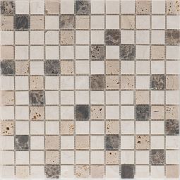 Natursteinmosaik Quadrat Kronos Travertin Beige Noce Marron Emperador getrommelt 30,5x30,5 cm Mosaikfliesen auch als Muster erhältlich