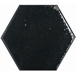 Wellker Wandfliese Alma Schwarz Hexagon glasiert glänzend Rundkante 13x15 cm Stärke 7 mm auch als Muster erhältlich
