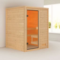 Karibu Woodfeeling Sauna Sandra Praktisches Steck-Schraubsystem, optimal für niedrige Decken und kleine Räume