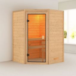 Karibu Woodfeeling Sauna Antonia Praktisches Steck-Schraubsystem, optisch ansprechend durch praktischen Eckeinstieg