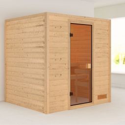 Karibu Woodfeeling Sauna Adelina Massivholzsauna, optimal für bis zu 2-3 Personen, 2 Bänke mit langer Liegefläche und 57 cm Breite