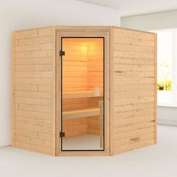 Karibu Woodfeeling Sauna Elea Praktisches Steck-Schraubsystem, optimal für kleine und niedrige Räume, praktischer Eckeinstieg
