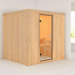 Karibu Woodfeeling Sauna Tromsö aus nordischem Fichtenholz, Türposition in der Front variabel, optimal für bis zu 1-2 Personen